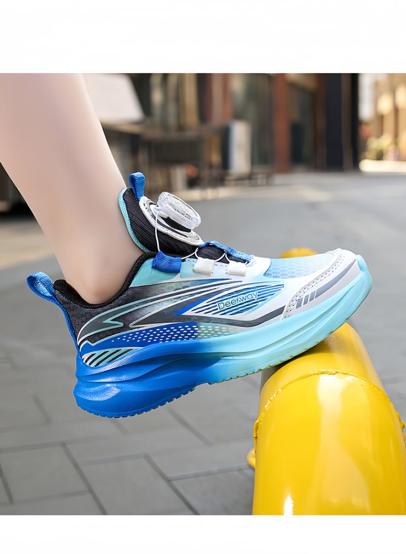 Deerway Kids Turn-Lock Sneakers Girls Boys Cool Running Tennis Shoes Lightweight Breathable Fashion Athletic Sports Blue  - Image 3