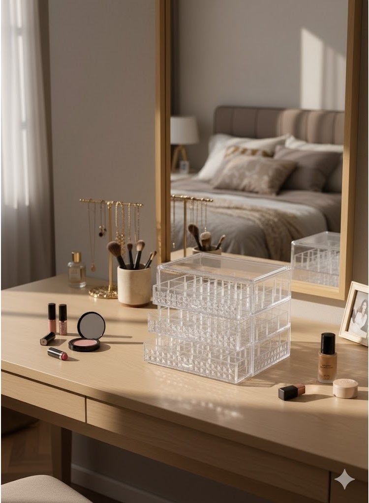 zoba Clear Acrylic Jewelry Organizer with Multi-Drawers and Dividers Multifunctional for Organizing Makeup, Accessories, Jewelry, Nail Art, and More in a Stylish Way - Image 3