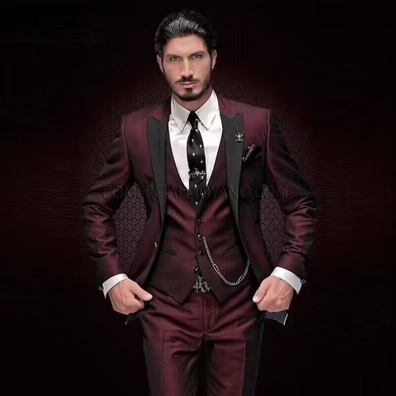 New Men'S Three-Piece Suit Suit Black Lapel Color Matching Suit Banquet Party Suit Groom Best Man Suit - Image 2