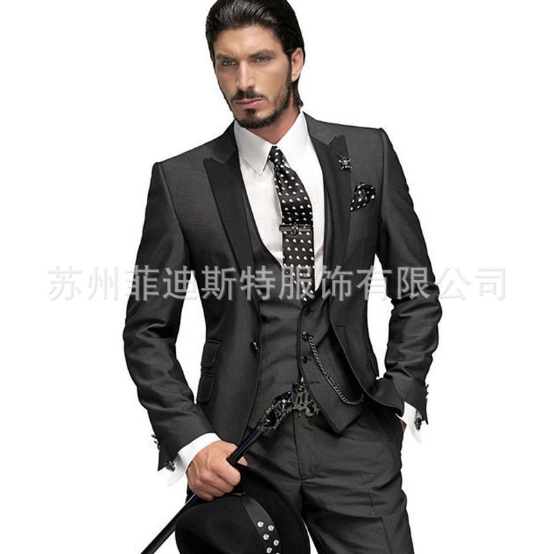 New Men'S Three-Piece Suit Suit Black Lapel Color Matching Suit Banquet Party Suit Groom Best Man Suit - Image 1
