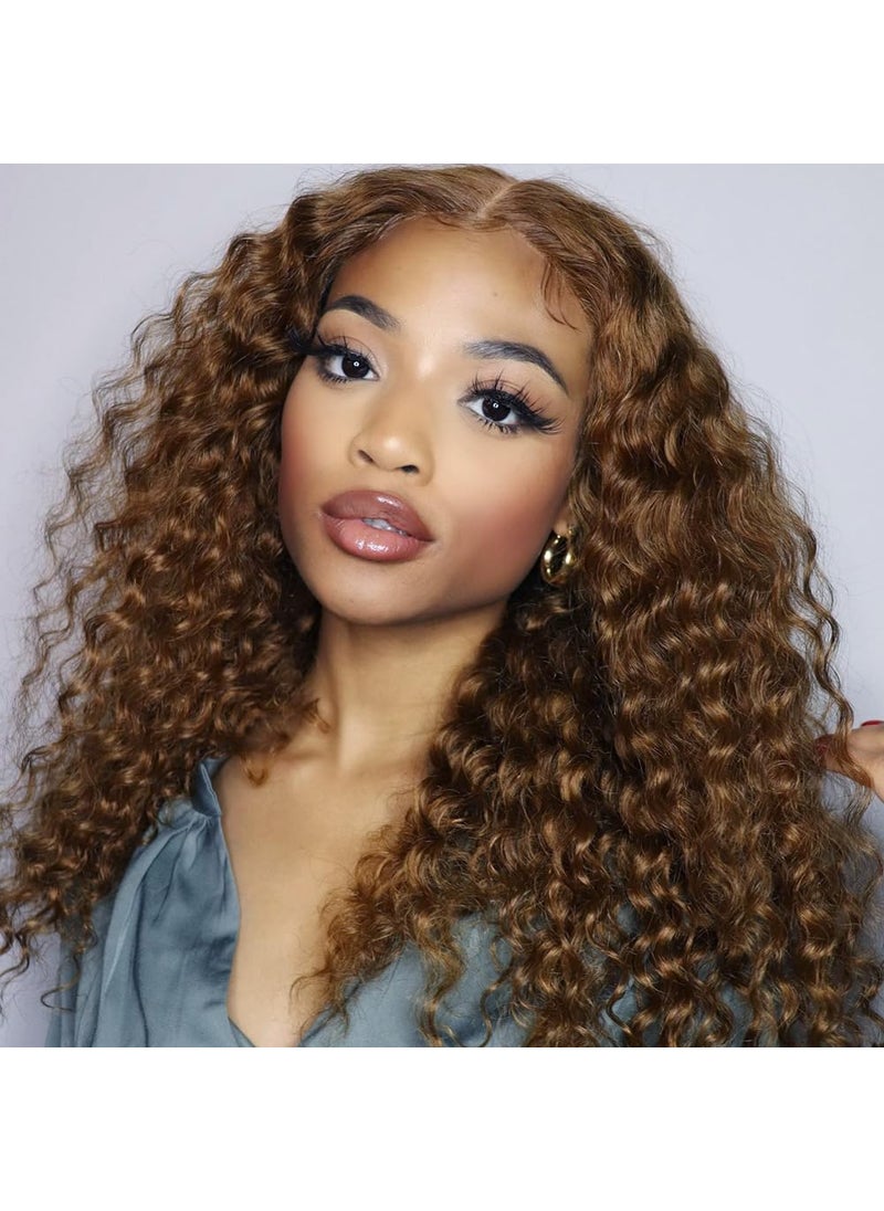 Colorful Queen - Colorful Queen Curly Wigs for Black Women Brown Deep Wave Curly Lace Front Wigs 18 Inch Long Glueless Kinky Curly Synthetic Lace Front Wigs Pre Plucked with Baby Hair - Image 1