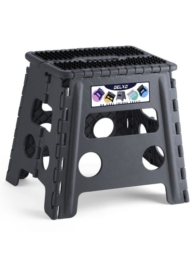 Delxo Folding Step Stool 13 inch Height Heavy Duty Foldable Step Stools for Adults and Kids,Kitchen Small Collapsible Fold Up Stepping Stool 1 Pack in Grey Dotted Texture - Image 1