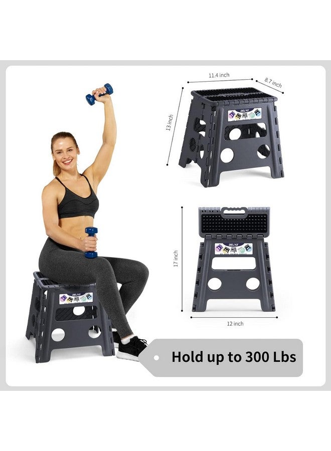 Delxo Folding Step Stool 13 inch Height Heavy Duty Foldable Step Stools for Adults and Kids,Kitchen Small Collapsible Fold Up Stepping Stool 1 Pack in Grey Dotted Texture - Image 2