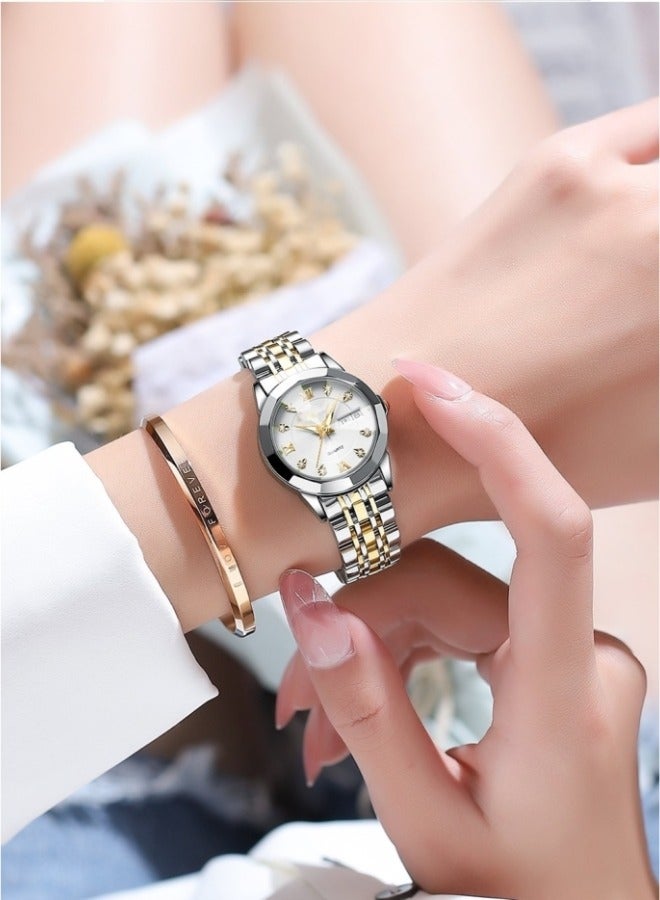 REOCLE Women's Diamonds Quartz Watch Iced-Out Watch with Round Diamond Dial & Luxury Stainless Steel & Date & Waterproof  - Image 3