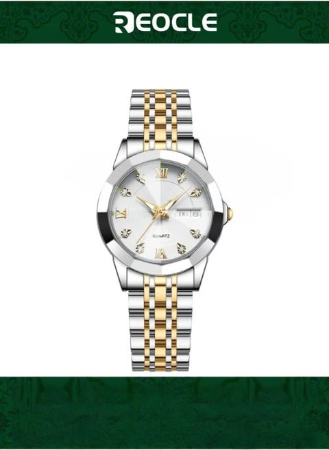 Women's Diamonds Quartz Watch Iced-Out Watch with Round Diamond Dial & Luxury Stainless Steel & Date & Waterproof