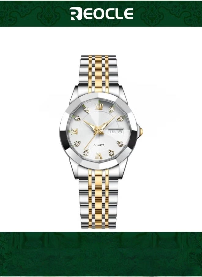 REOCLE Women's Diamonds Quartz Watch Iced-Out Watch with Round Diamond Dial & Luxury Stainless Steel & Date & Waterproof  - Image 1