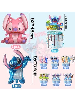 xppier Lilo & Stitch Birthday & Party Decoration Set, 38 Pcs Stitch & Lilo Cartoon Party Favor for Kids , Included Banners, Cake Decoration, Balloons  - Image 3