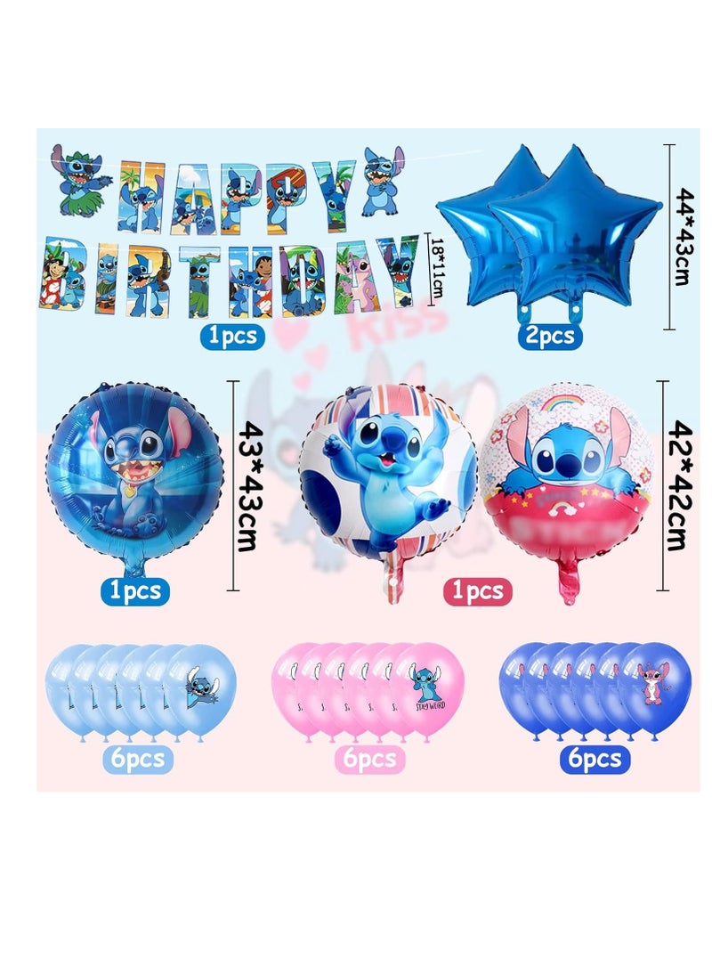 xppier Lilo & Stitch Birthday & Party Decoration Set, 38 Pcs Stitch & Lilo Cartoon Party Favor for Kids , Included Banners, Cake Decoration, Balloons  - Image 2