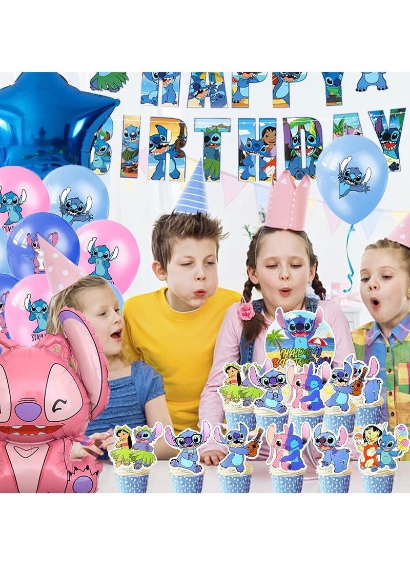 xppier Lilo & Stitch Birthday & Party Decoration Set, 38 Pcs Stitch & Lilo Cartoon Party Favor for Kids , Included Banners, Cake Decoration, Balloons  - Image 4