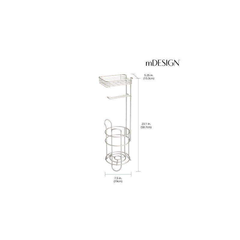 mDesign Steel Toilet Paper Holder Stand & Dispenser with Storage Shelf, Concerto Collection - Satin, Holds 2 Extra Mega Rolls - Image 4