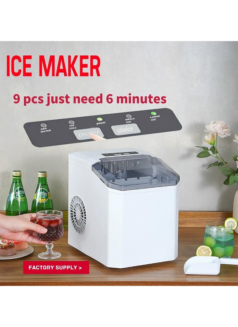 Generic - Ice Maker, 9 Bullet Ice Ready in 6 Mins, Self-Cleaning Ice Machine with Ice Scoop and Basket, 2 Sizes of Bullet Ice for Home/Kitchen/Office/Party - Image 1