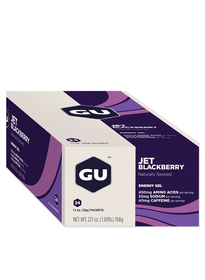GU Energy Original Sports Nutrition Energy Gel, Vegan, Gluten-Free, Kosher, and Dairy-Free On-the-Go Energy for Any Workout, 24-Count, Jet Blackberry - Image 1