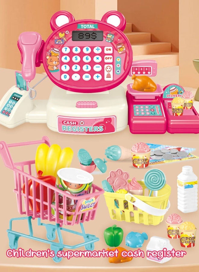 Smart Cash Register Toy Cash Register With Calculator Toy Multi-Function Simulated Cash Register Toy Role Play Electric Cash Register Play House Cash Register Supermarket With Light And Music Suitable For Children Over 3 Years Old (Dark Pink)  - Image 4