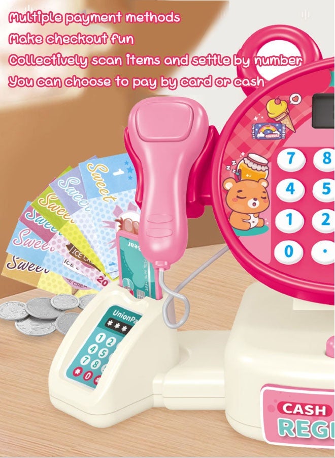 Smart Cash Register Toy Cash Register With Calculator Toy Multi-Function Simulated Cash Register Toy Role Play Electric Cash Register Play House Cash Register Supermarket With Light And Music Suitable For Children Over 3 Years Old (Dark Pink)  - Image 3