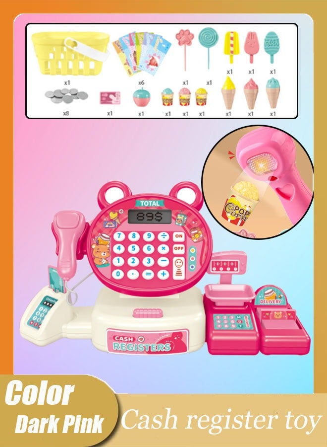 Smart Cash Register Toy Cash Register With Calculator Toy Multi-Function Simulated Cash Register Toy Role Play Electric Cash Register Play House Cash Register Supermarket With Light And Music Suitable For Children Over 3 Years Old (Dark Pink)  - Image 1