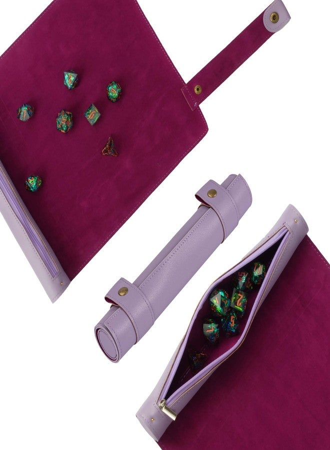 Cusdie 2 in 1 Dice Rolling Mat & Zippered Dice Holder DIce Tray- Compatible with DND Polyhedral Dice (Light Purple) - Image 1