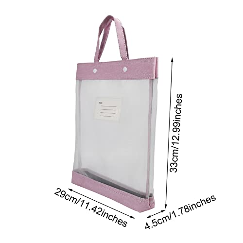 enyuwlcm Nylon Document Bag with Handle Light Transparent Mesh File Tote Bag Pouch for Carrying Books Papers (2, Pink&Green) - Image 2