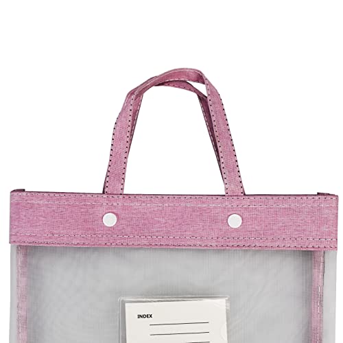 enyuwlcm Nylon Document Bag with Handle Light Transparent Mesh File Tote Bag Pouch for Carrying Books Papers (2, Pink&Green) - Image 3