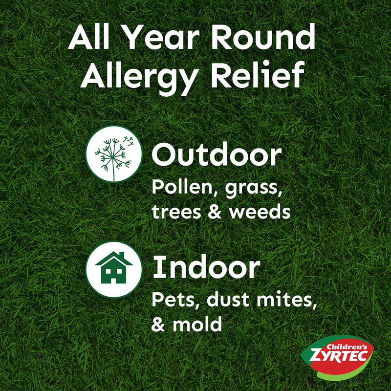 Zyrtec Children's 24 Hour Allergy Relief Syrup, 5 mg Cetirizine HCl Antihistamine, Kids Allergy Medicine for Indoor & Outdoor Allergy Relief, Dye-Free & Sugar-Free, Grape, 4 fl. oz - Image 4