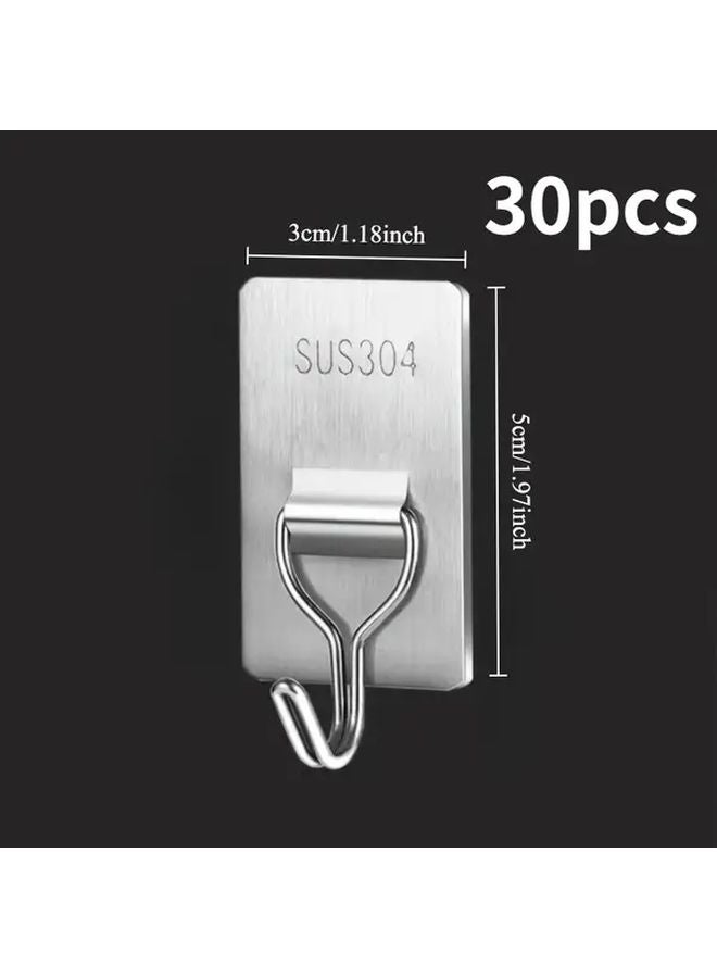 30pcs Self Adhesive Towel Hooks 304 Stainless Steel Wall Mounted Bathroom Organizer - Image 1