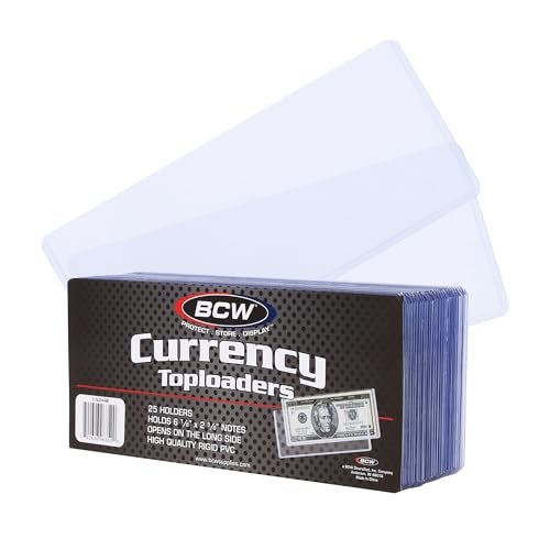 BCW Currency Topload Holder - Pack of 25 | Clear Rigid PVC Protective Sleeve for Standard US Dollar Bills | Archival Safe, Scratch-Resistant Display Toploader for Paper Currency Collectors - Image 1