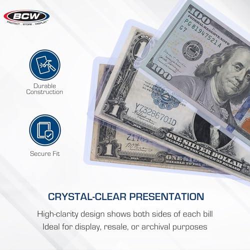 BCW Currency Topload Holder - Pack of 25 | Clear Rigid PVC Protective Sleeve for Standard US Dollar Bills | Archival Safe, Scratch-Resistant Display Toploader for Paper Currency Collectors - Image 4