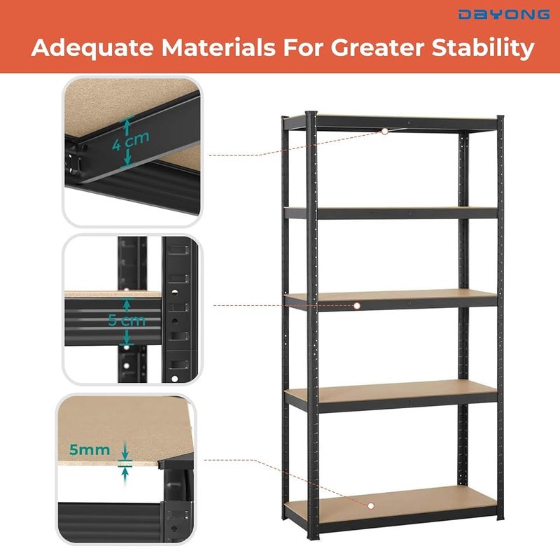 DAYONG 5 Tier Garage Shelving, Adjustable Storage Shelving Unit, Metal Storage Shelves Utility Rack for Basement, Warehouse, Pantry, 183cm H x 90cm W x 40cm D, 175kg Capacity Per Shelf - Image 5