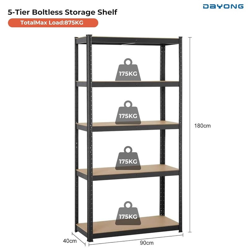DAYONG 5 Tier Garage Shelving, Adjustable Storage Shelving Unit, Metal Storage Shelves Utility Rack for Basement, Warehouse, Pantry, 183cm H x 90cm W x 40cm D, 175kg Capacity Per Shelf - Image 3