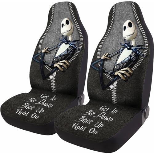 GENANY Horror Nightmare Skellington 2 Front Car Seat Covers for Car Truck Sedan SUV, Christmas Car Gifts, Durable Automotive Seat Covers, Breathable Bucket Seat Covers, Protective Interior Accessory - Image 1