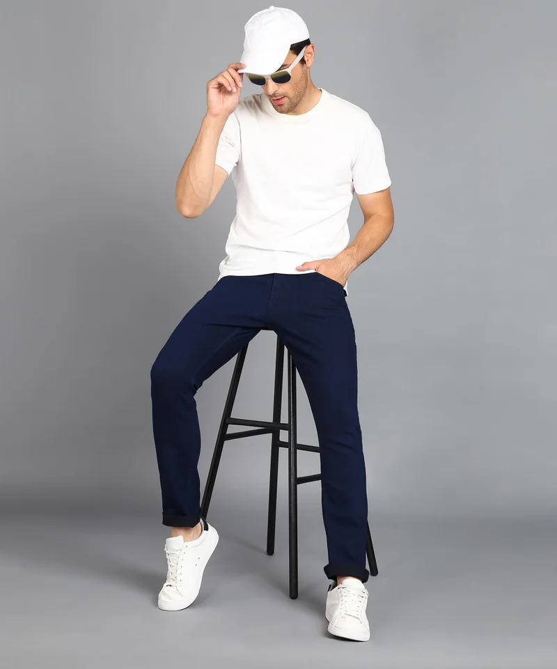 Urbano Fashion  Urbano Fashion Men's Carbon Blue Regular Fit Washed Jeans Stretchable  | Best Price UAE