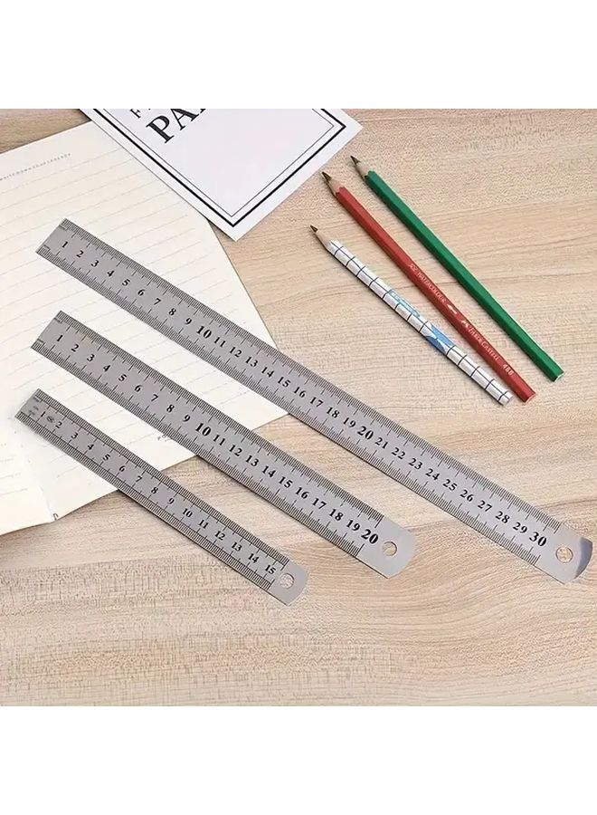 3pcs Stainless Steel Rulers Set 6 12 24 Inches With Protractor Compass Eraser - Image 2