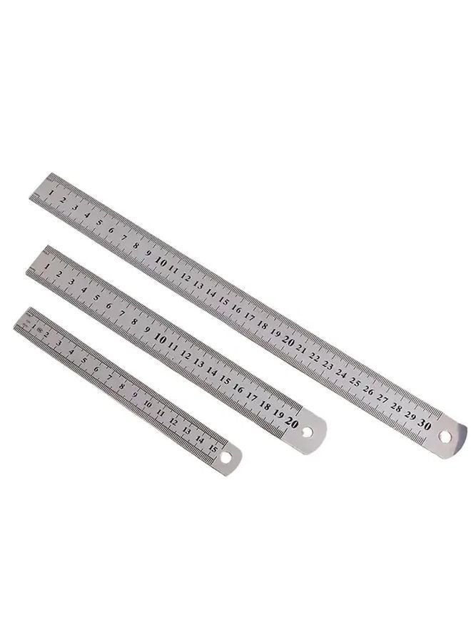 3pcs Stainless Steel Rulers Set 6 12 24 Inches With Protractor Compass Eraser - Image 1