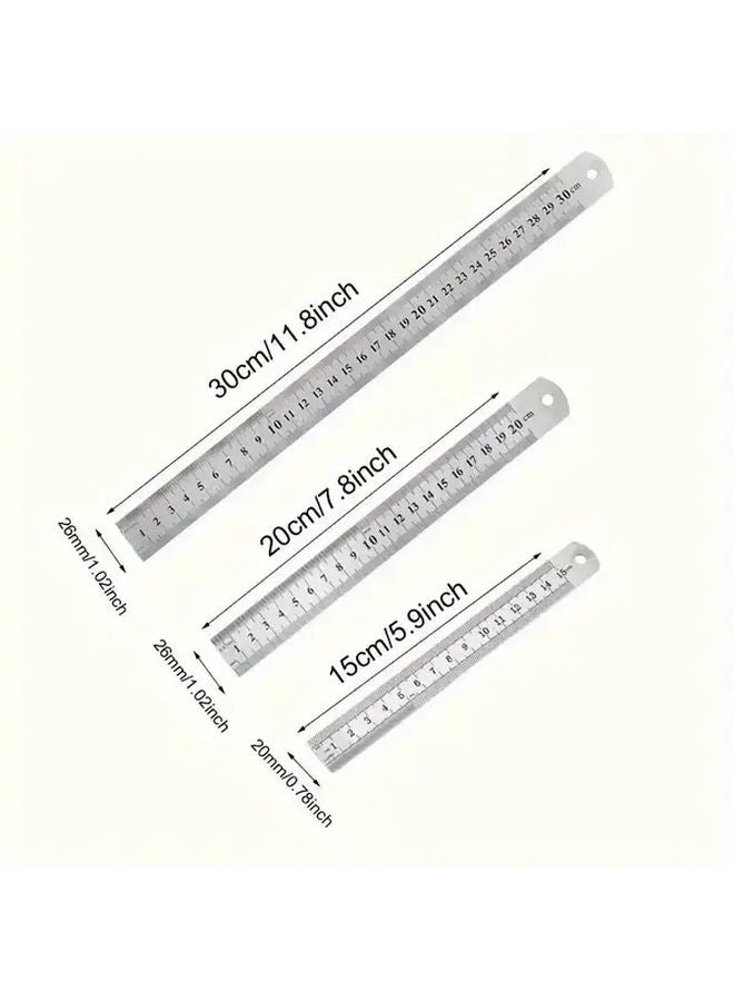 3pcs Stainless Steel Rulers Set 6 12 24 Inches With Protractor Compass Eraser - Image 3