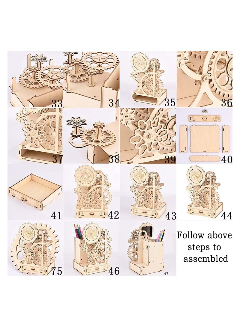 DIY Wooden Clock with Music Box & Pen Holder, Silent Mechanical Clock Model Kits for Creative Assembly, Perfect Woodcraft Gift for Home & Office - Image 5