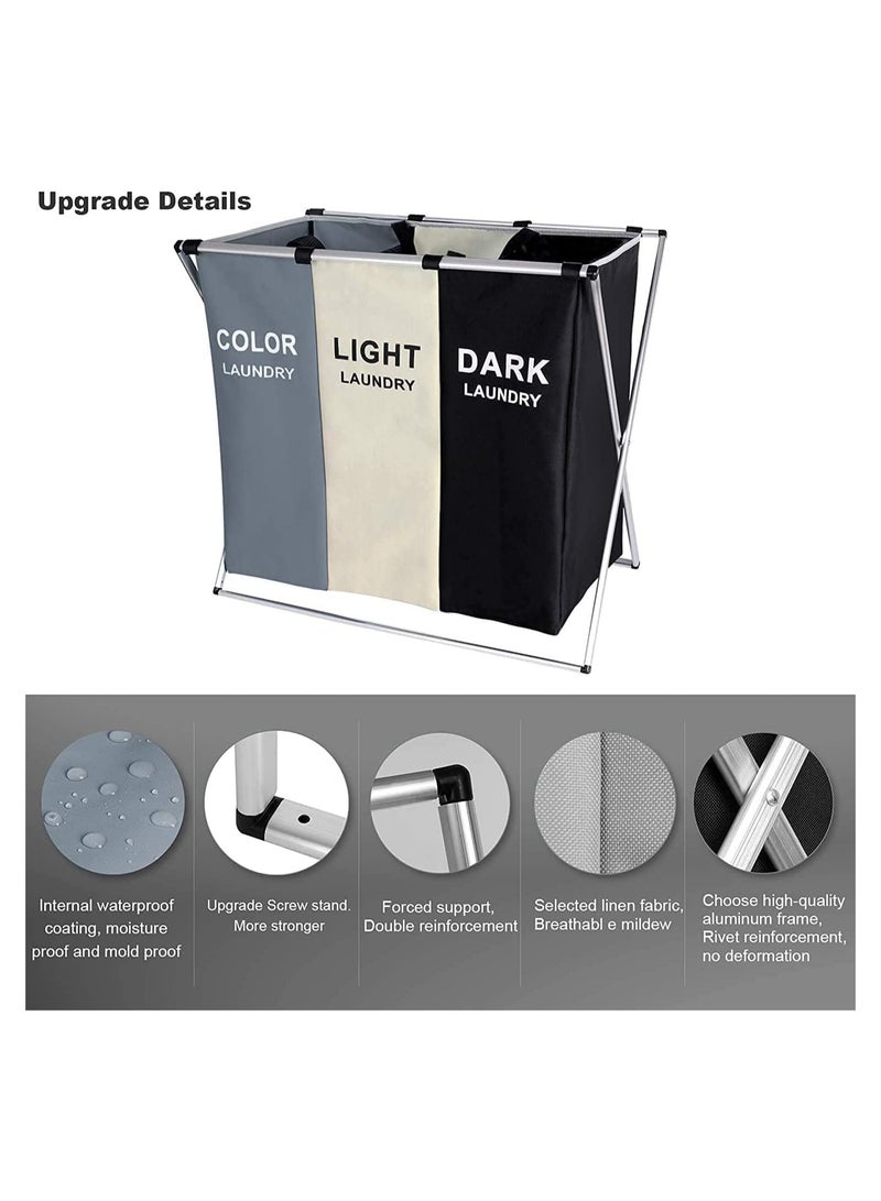 بلومنغ تايم سلة غسيل مكونة من 3 أقسام لسلة الملابس الداكنة والخفيفة والملونة، تصميم قابل للطي مع مقبض للحمل - Image 2