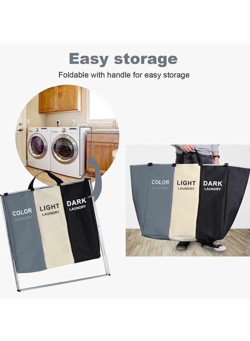 بلومنغ تايم سلة غسيل مكونة من 3 أقسام لسلة الملابس الداكنة والخفيفة والملونة، تصميم قابل للطي مع مقبض للحمل - Image 4