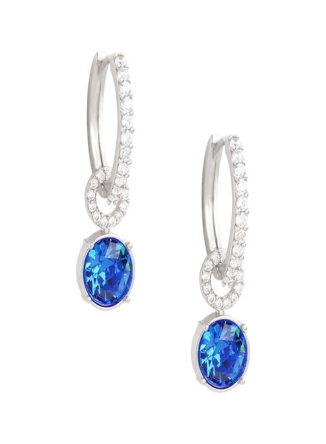 MINUTIAE Dangling Blue Sapphire Crystal Diamond Cut & White Diamond Ear Tops Stud Earrings Jewellery for Women and Girls(White Gold Plated) - Image 1
