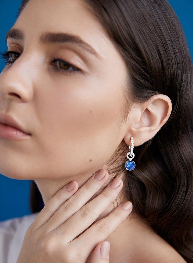 MINUTIAE Dangling Blue Sapphire Crystal Diamond Cut & White Diamond Ear Tops Stud Earrings Jewellery for Women and Girls(White Gold Plated) - Image 4