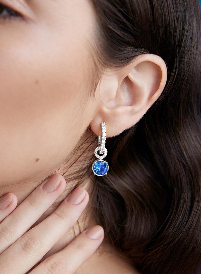 MINUTIAE Dangling Blue Sapphire Crystal Diamond Cut & White Diamond Ear Tops Stud Earrings Jewellery for Women and Girls(White Gold Plated) - Image 3
