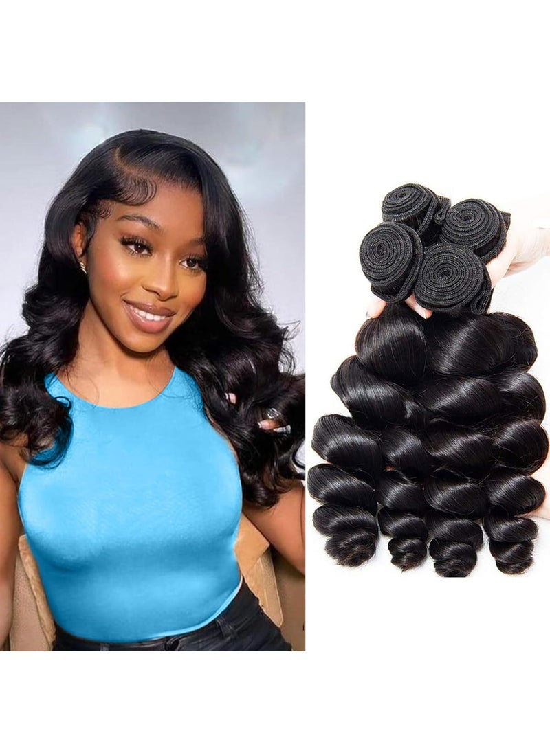 EMOL EMOL Loose Wave Bundles Human Hair Weave 3 Bundles Virgin Brazilian Loose Wavy Human Hair Weft Big Loose Spiral Wand Curls Long Hair Bundles Natural Black Human Hair Extensions 18 20 22 Inch 