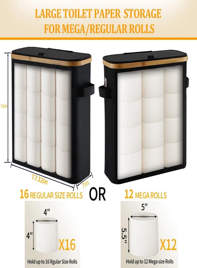 FuBegi Toilet Paper Basket With Lid for Mega Rolls, Large Bamboo Organizer Holder Stand for Bathroom, Enclosed Tissue Storage Bin Box Container, Free Standing, Beige - Image 3
