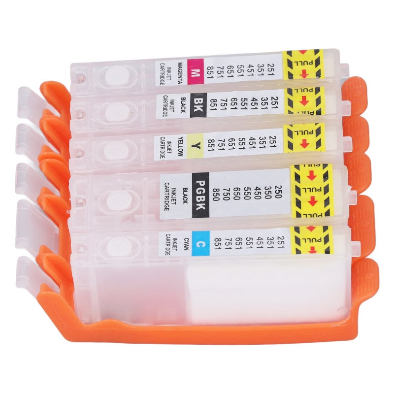 Reusable Ink Cartridge: 5-Piece PGBK BK C M Y Set, Permanent Chip, Smooth Ink Output, No Leakage, PP Material - Refillable Printer Ink Cartridge for Home Office and Photo Printing - Image 3