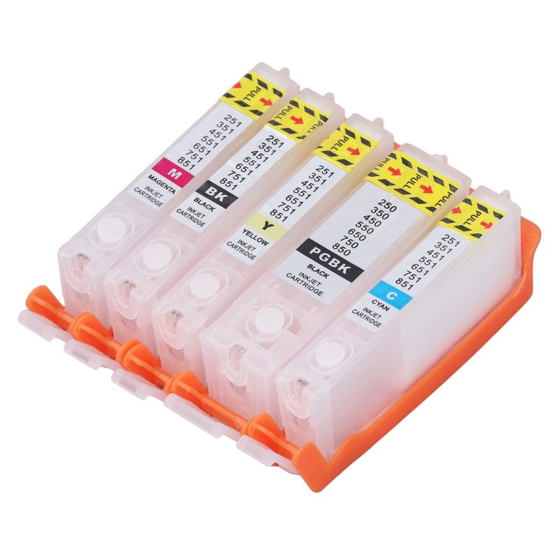 Reusable Ink Cartridge: 5-Piece PGBK BK C M Y Set, Permanent Chip, Smooth Ink Output, No Leakage, PP Material - Refillable Printer Ink Cartridge for Home Office and Photo Printing - Image 4