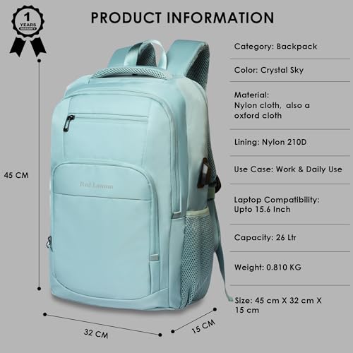 Red Lemon 26L Waterproof Laptop Backpack – Swiss Cut Design Pro Series 2025 Model, 15.6" Laptop Bag with Rain Cover for Men & Women, Ideal for Office, Travel, School & Daily Use (Crystal Sky) - Image 3