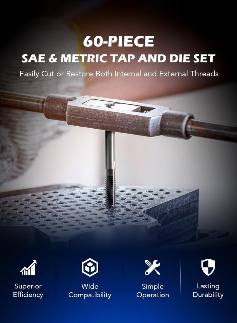 GGOOT 80pc Tap and Die Set in SAE and Metric Sizes, Metric and Standard Tap Set and Die Tool Set for Internal and External Threading - Image 3