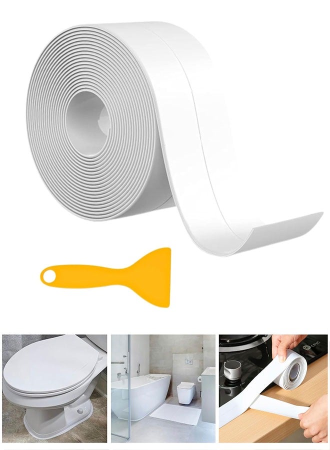 شريط لاصق لاصق، 1 لفة شريط لاصق ذاتي اللصق مقاوم للماء، شريط لاصق مانع للتسرب للمطبخ وأسطح العمل والحمام والحوض والدش وحوض الاستحمام وحامي حواف المرحاض مع أداة منع التسرب (3.2 م × 38 ملم) - Image 1