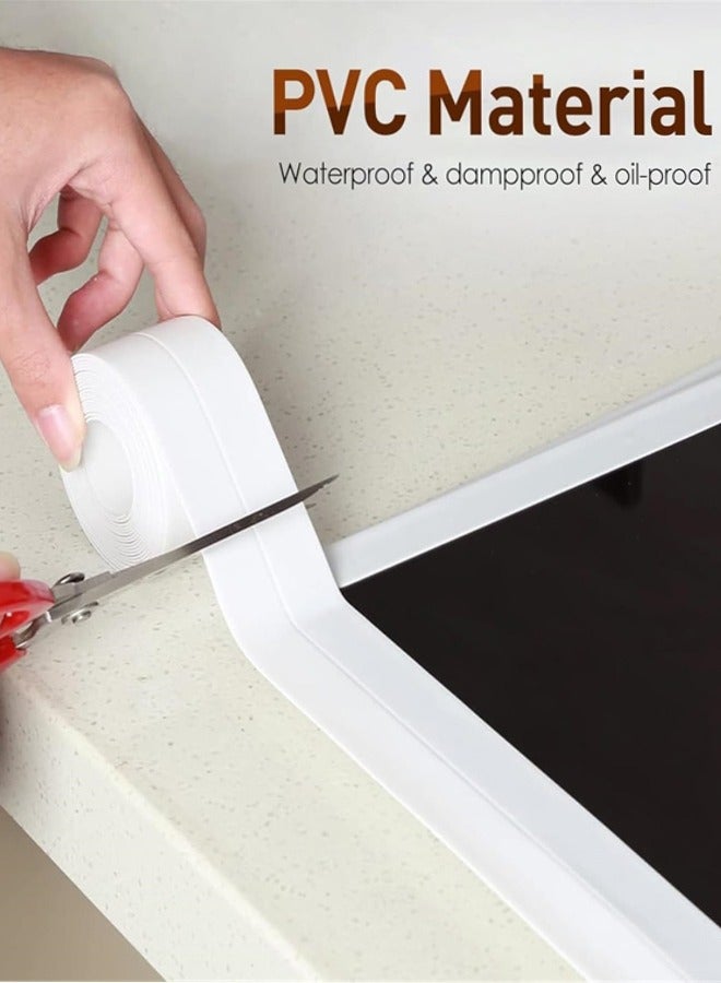 شريط لاصق لاصق، 1 لفة شريط لاصق ذاتي اللصق مقاوم للماء، شريط لاصق مانع للتسرب للمطبخ وأسطح العمل والحمام والحوض والدش وحوض الاستحمام وحامي حواف المرحاض مع أداة منع التسرب (3.2 م × 38 ملم) - Image 4