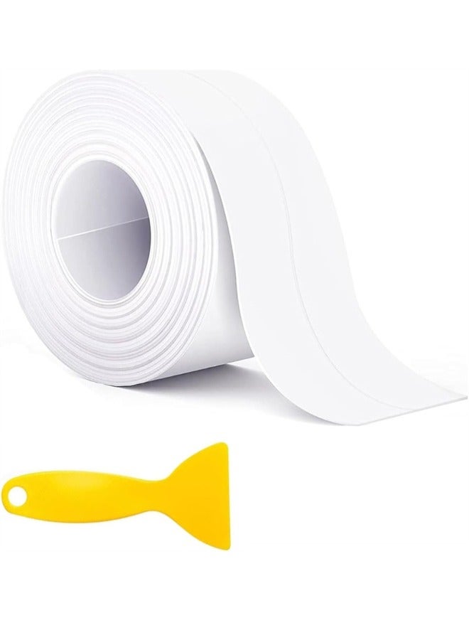 شريط لاصق لاصق، 1 لفة شريط لاصق ذاتي اللصق مقاوم للماء، شريط لاصق مانع للتسرب للمطبخ وأسطح العمل والحمام والحوض والدش وحوض الاستحمام وحامي حواف المرحاض مع أداة منع التسرب (3.2 م × 38 ملم) - Image 2