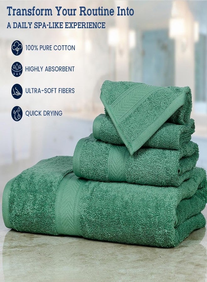 Casa Lino 100% Cotton Bath Towels Set of 4 (1 Bath Towel, 1 Hand Towel & 2 Wash Cloths) - Bathroom Towels and Washcloths Set - Complete Bathroom Set - Guest Room Essentials - (Green) - Image 2