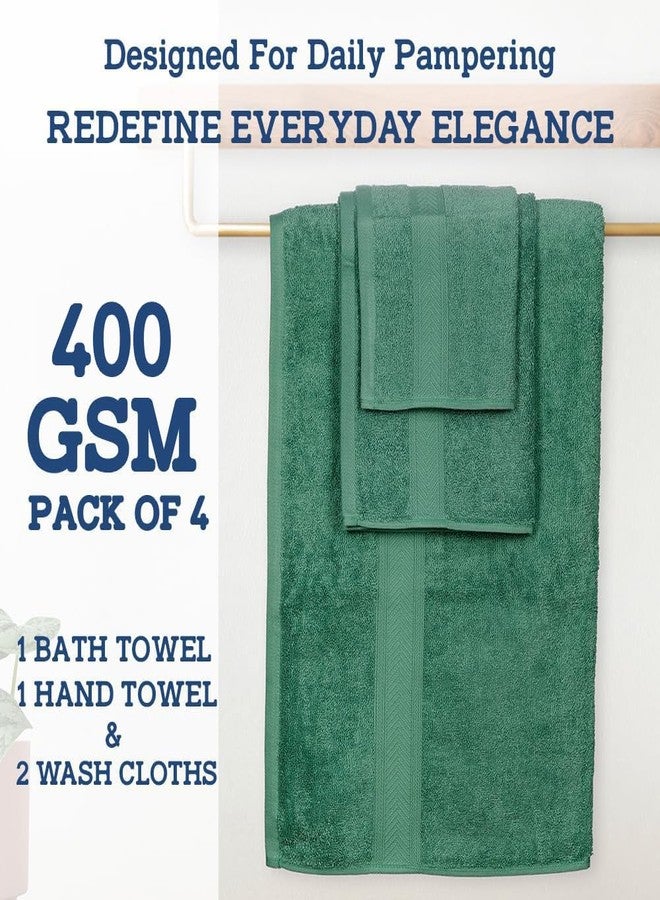 Casa Lino 100% Cotton Bath Towels Set of 4 (1 Bath Towel, 1 Hand Towel & 2 Wash Cloths) - Bathroom Towels and Washcloths Set - Complete Bathroom Set - Guest Room Essentials - (Green) - Image 3